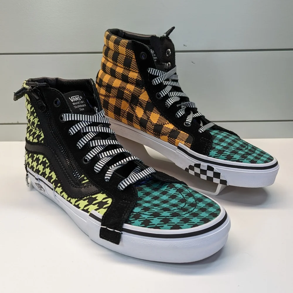 Vans SK8-HI Top What the Buffalo Multi Plaid Skateboard shoes sneakers Men's 9.5
